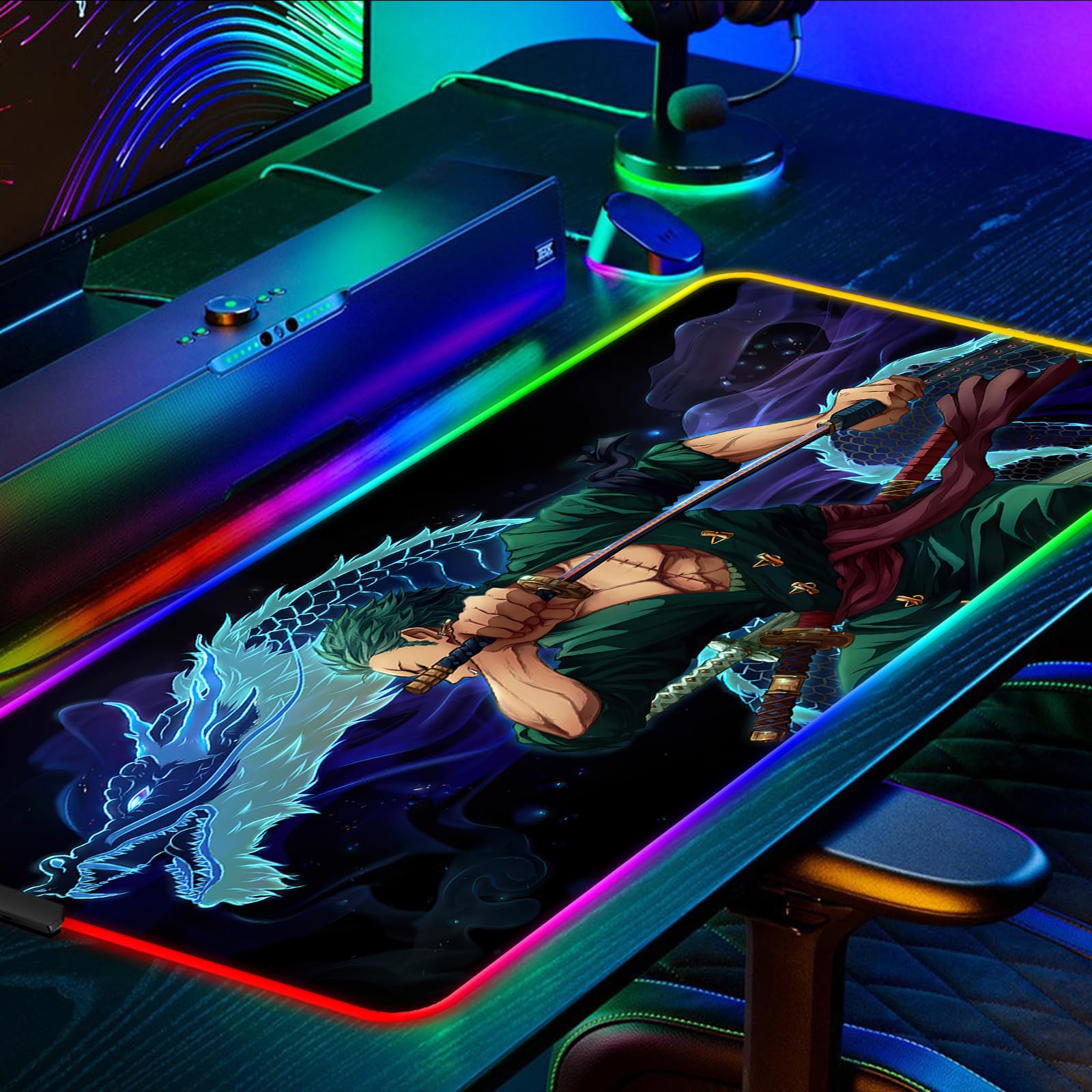 SIASYDF RGB One Piece Zoro Mouse Pad, Extended Large Anime LED